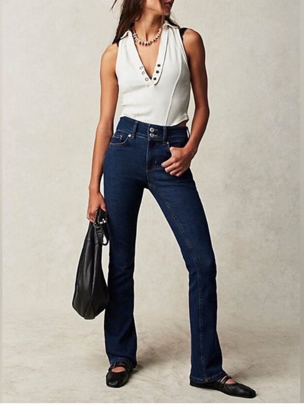 Free People We The Free Dark Blue High-Rise Flare Jeans